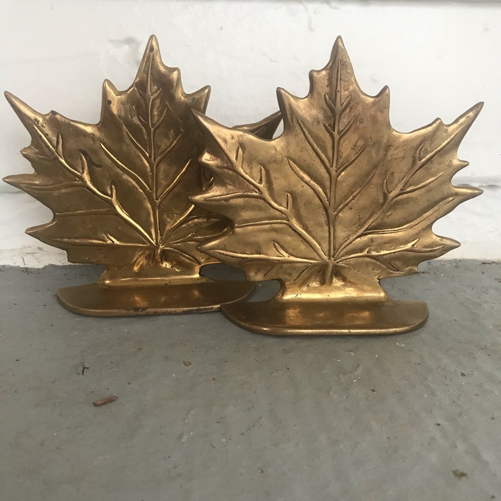 Brass Vintage Maple Leaves Bookends Retro Vintage home decor foliage